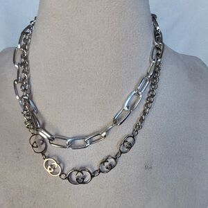 Silver Layered Chain Necklace Adjustable